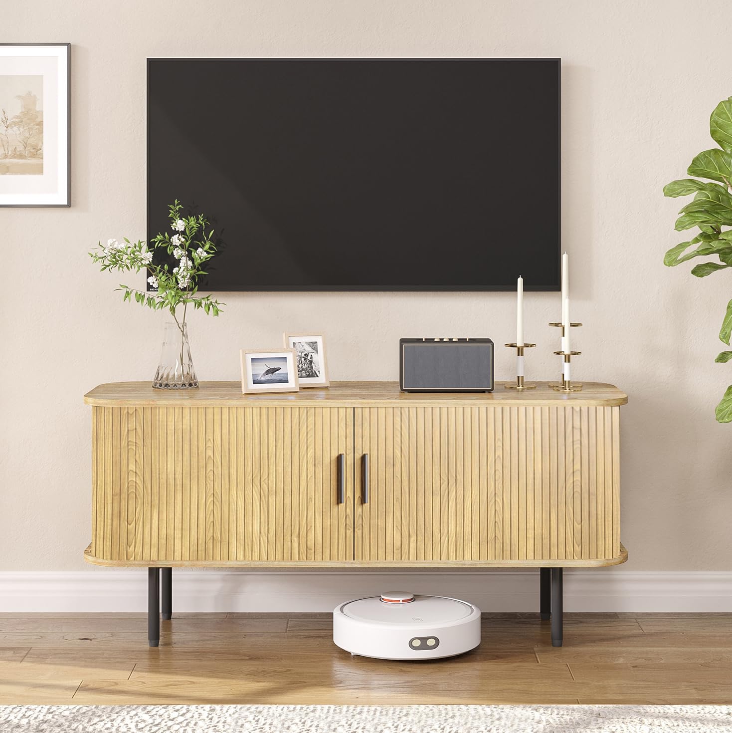 Gaming Console Entertainment Center - Mueble para TV con Diseño Acanalado