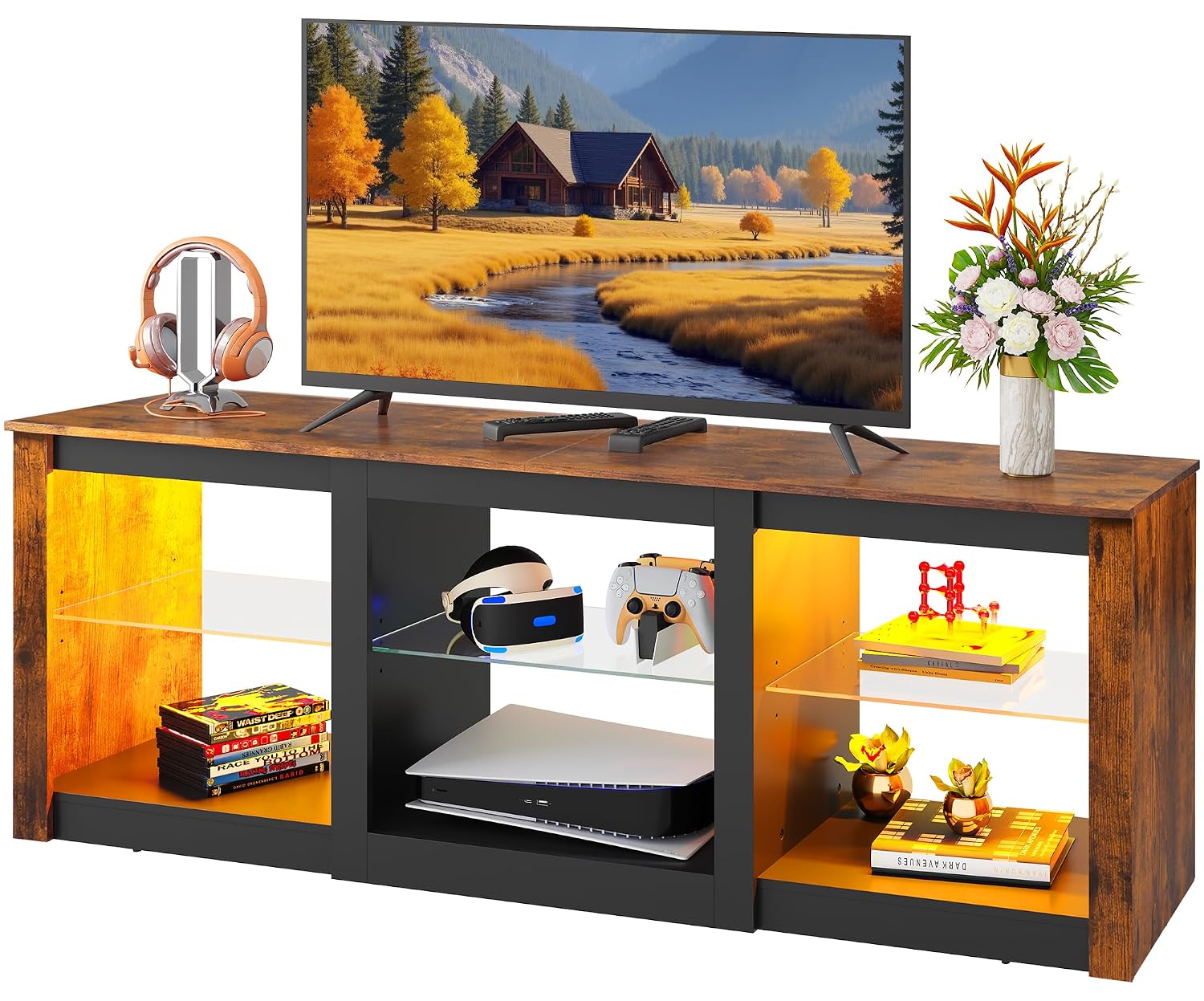 Gaming Console Entertainment Center - Mueble para TV LED con Estantes