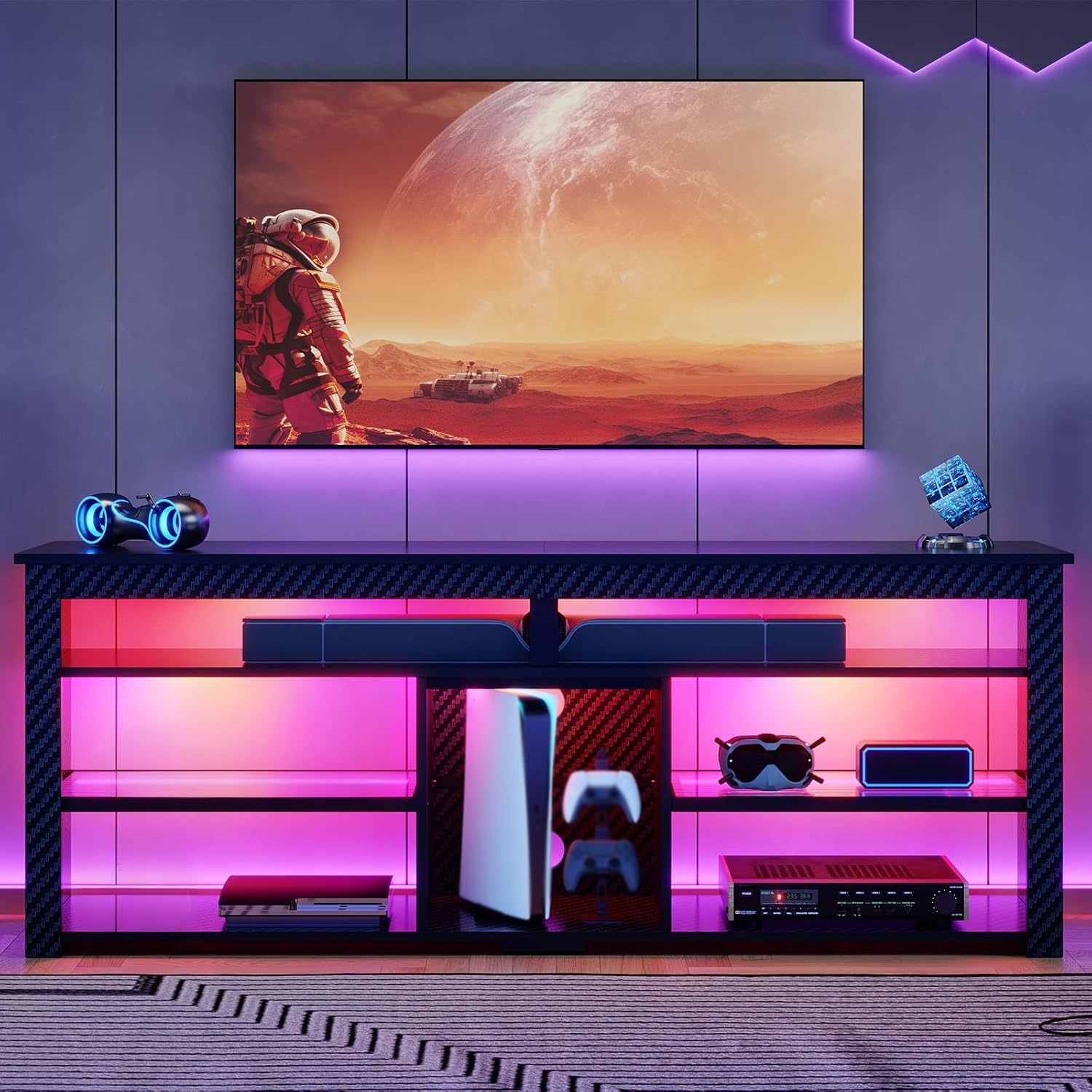 Soporte de TV alto, centro de  - Gaming Console Entertainment Center reseña y precio