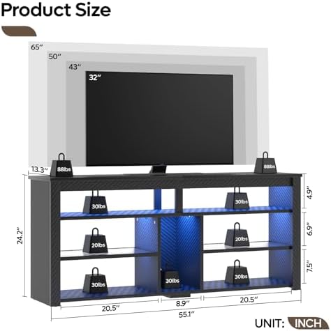 Soporte de TV Alto con Luces L - Gaming Console Entertainment Center reseña y precio