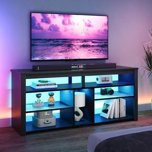 Soporte de TV Alto con Luces L - Gaming Console Entertainment Center reseña y precio
