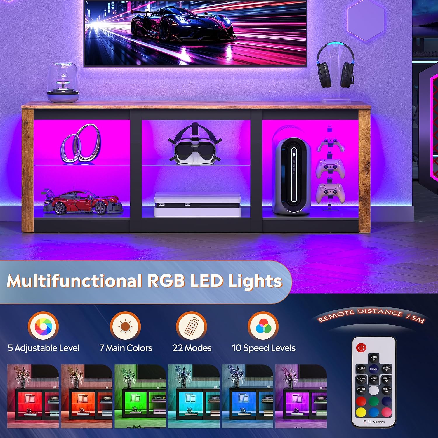 Mueble para TV LED con Estante - Gaming Console Entertainment Center reseña y precio